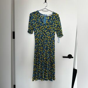 Diane Von Furstenberg DVF Jemma printed wrap dress blue yellow lemons - size 2